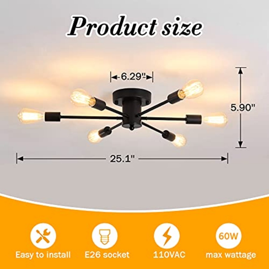 6 Lights Sputnik Semi Flush Mo - Farming A ulasan dan harga